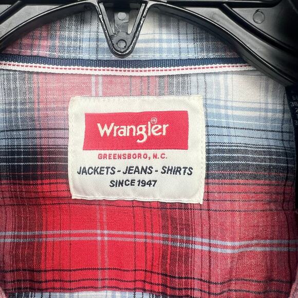 Wrangler Men’s Western Snap Plaid Long Sleeve Shirt Size Large Rodeo Texas - Picture 2 of 9